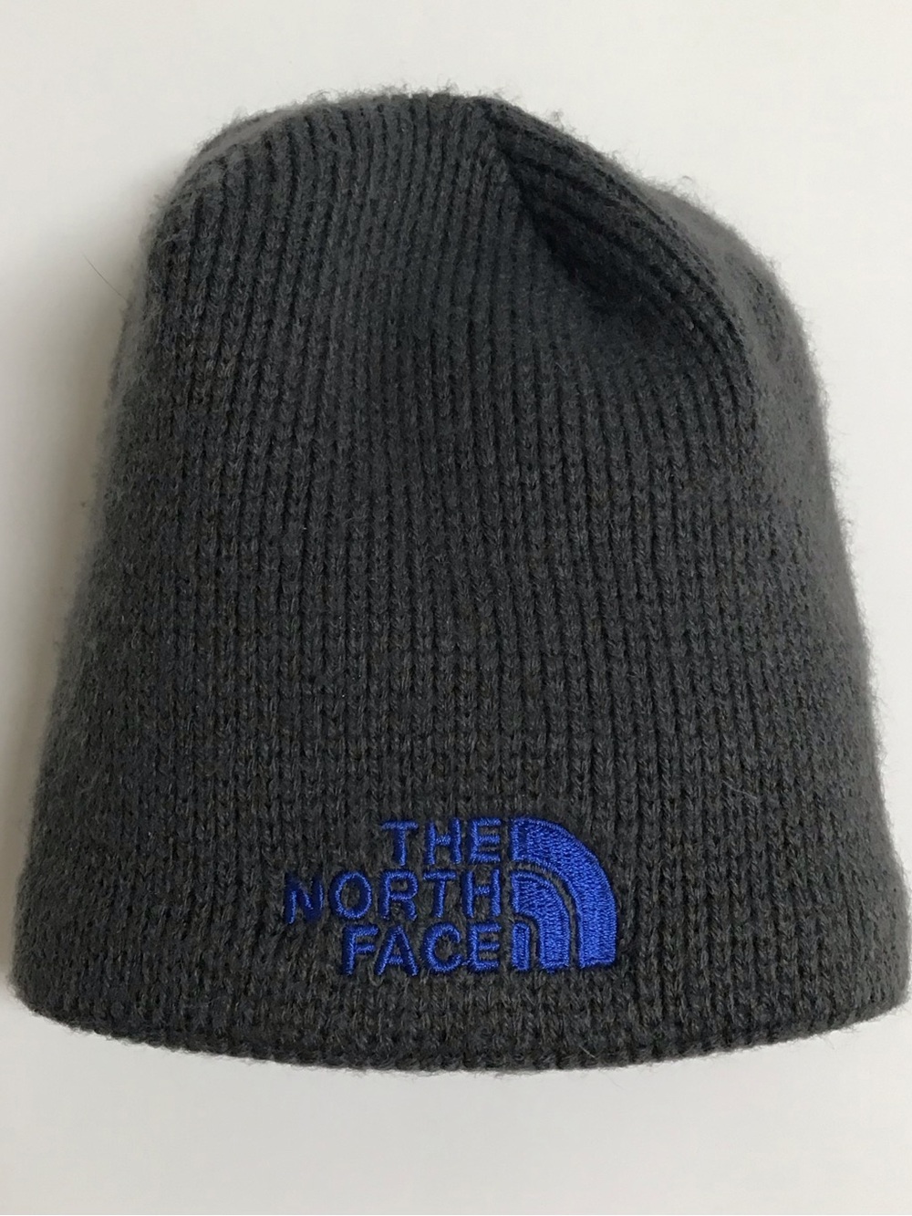 The North Face Beanie Hat Youth/Junior Medium Gray Cobalt Blue Logo Fleece Liner - Picture 6 of 15